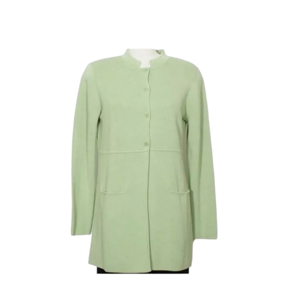 Eileen Fisher Green Tunic Long Blazer Jacket Knit Silk Blend Quiet Luxury Sz Mp - Picture 2 of 9
